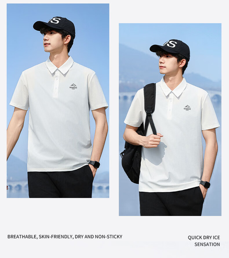 Huili Polo Shirt for Men, Summer Short-Sleeve, Quick-Dry T-Shirt, Breathable Collar, Casual Menswear, Gray, XL 30