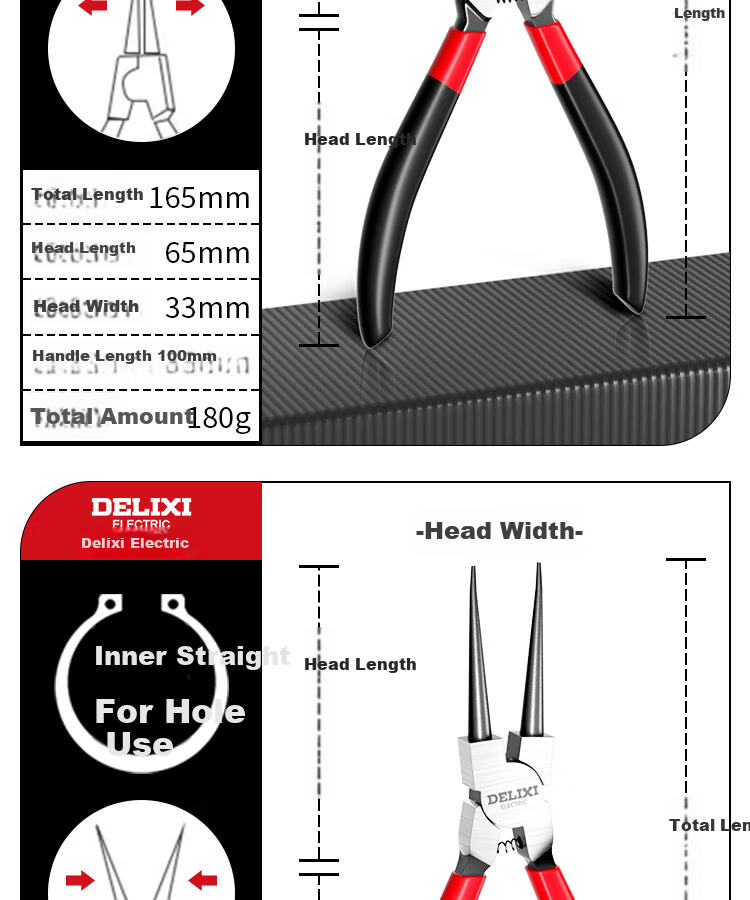 DELIXI ELECTRIC Spring Pliers Set, Internal And External Use, Four-Piece Set, Ring Pliers, Expansion Pliers, 7-Inch Spring Pliers Set 15