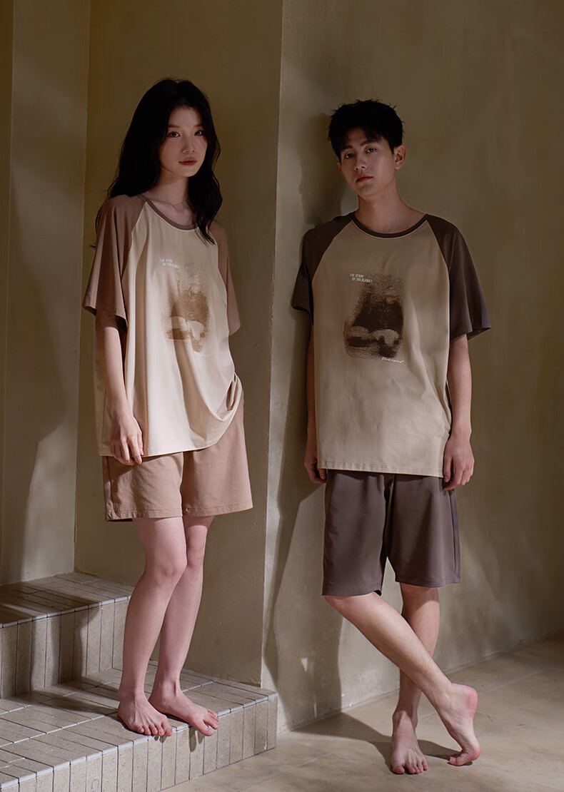 Shaqian New Summer Couple Pajamas Modal Cotton Short Sleeve Women's 2025 Cool Feeling Men's Set, Wearable Outside, Loungewear 1
