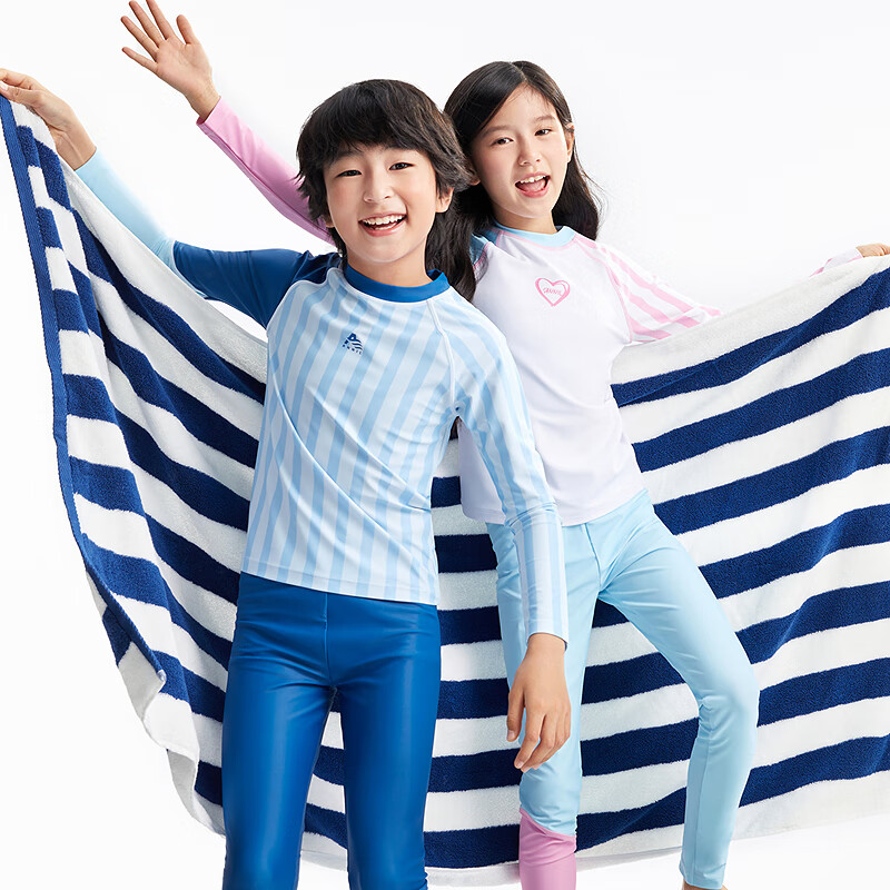 Annil Children's Clothing, Boys And Girls Two-Piece Swimsuit, Long-Sleeve Set, 2025 Summer New Style, Elastic Splicing, Sun Protectio