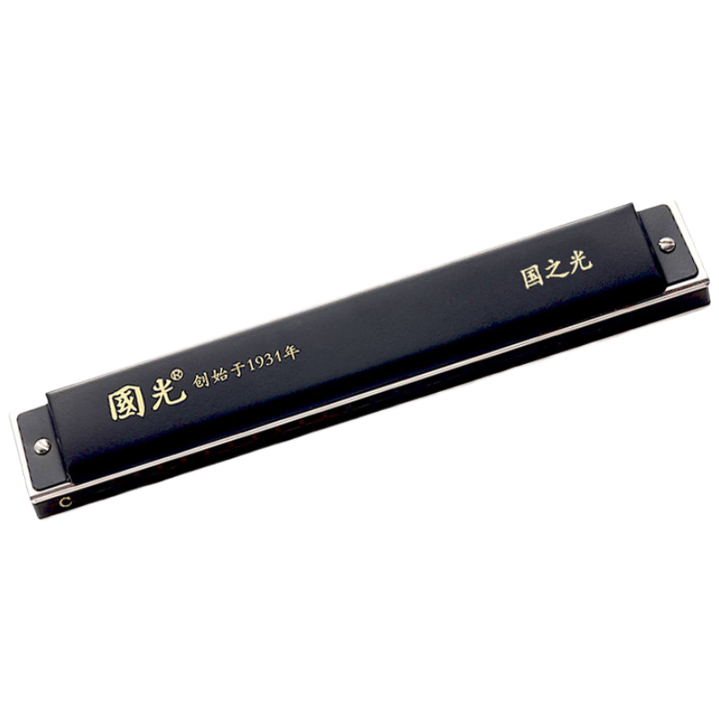 Guoguang 24-Hole Guozhiguang Imported Reed Polyphonic Harmonica (Matte Black, Vibrato, with Teaching Materials and Glasses Case)