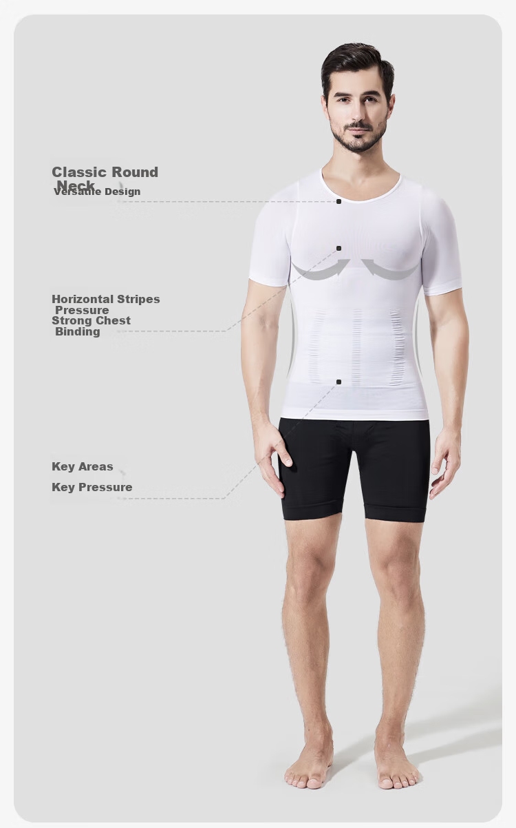 Livex Men's Tummy Control Shaping Shirt, Short-Sleeved Fitness Workout, High-Elastic Waist And Chest Binder, Slimming Breathable Tight-Fitting Top 8
