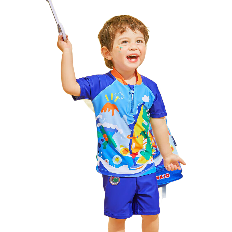 Lemonkid Children's Swimwear, Boys And Girls Quick-Dry Two-Piece Swimsuit, for Older Kids And Toddlers, Surfing Dinosaur Design, Size 130