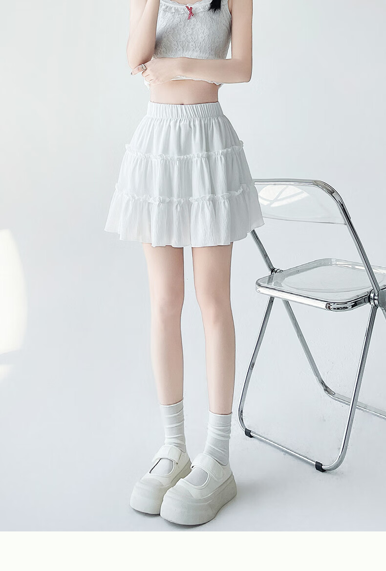 LangSha White Summer Skirt for Women High-Waist A-Line Ballet Style Puffy Cake Skirt with Anti-Exposure Lining 6
