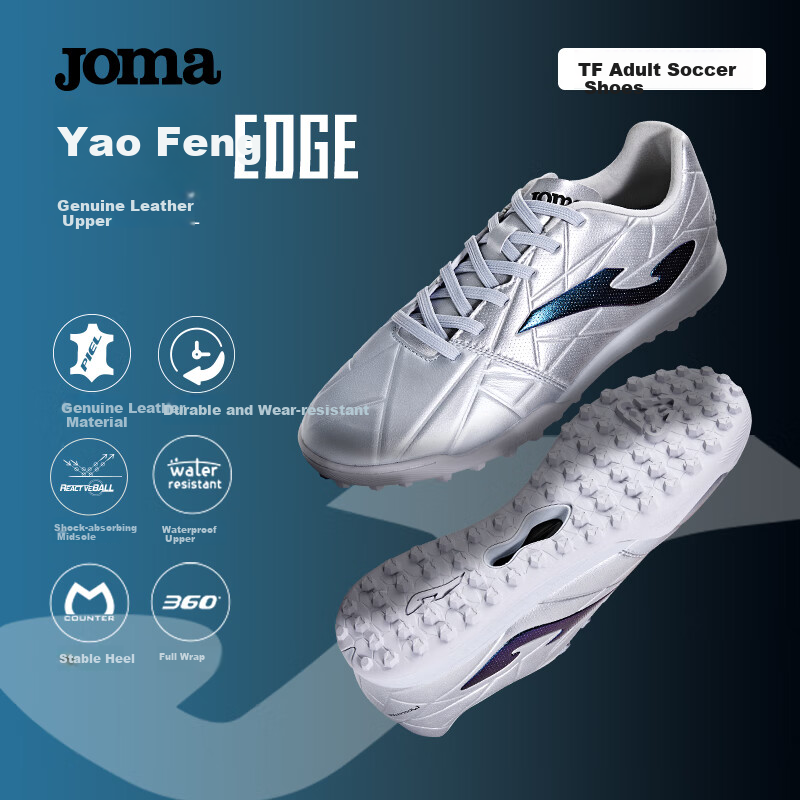 JOMA Kangaroo Leather Soccer Shoes for Men, TF Turf Cleats, Non-Slip, Wear-Resistant, Professional Football Training Shoes, White, Size 45