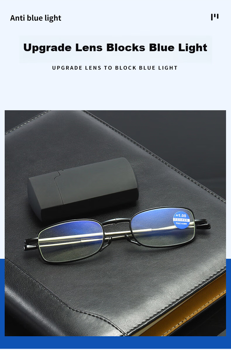 HB Folding Reading Glasses 150 Degrees, Black Anti-Blue Light Unisex Portable Comfortable High Definition Wear-Resistant XH Reading Glasses for Elderly 4