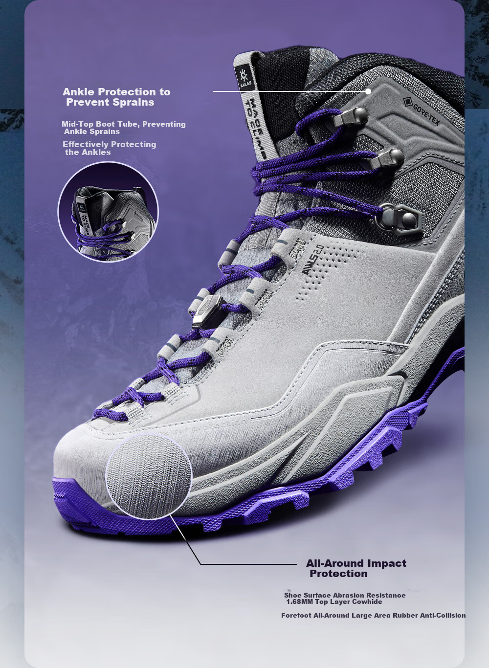 KAILAS MT5-3 Men's Mid-Top Hiking Boots, GTX Waterproof, Non-Slip, Shock-Absorbing, Heavy-Duty Trekking Shoes 16