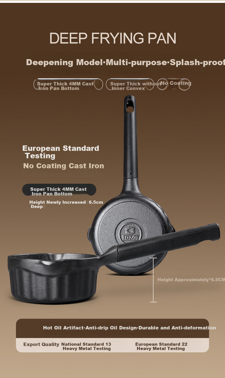 Jiuzhu Cast Iron Pan 700ml Deep Large Oil-Splattering Pan Hot Oil Pan 14cm Non-Coated for Gas Stove And Induction Cooker Frying Egg Pa 5