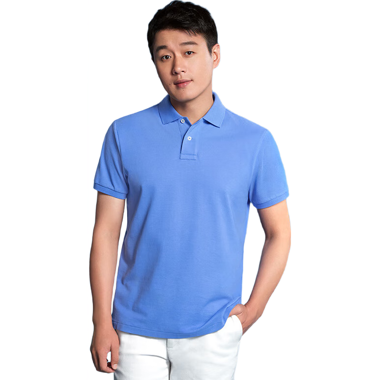Mr. Bu Tong Dawei Celebrity-Inspired American Casual Polo Shirt for Men, Spring And Summer Pure Cotton Short Sleeve, Sky Blue, L/175