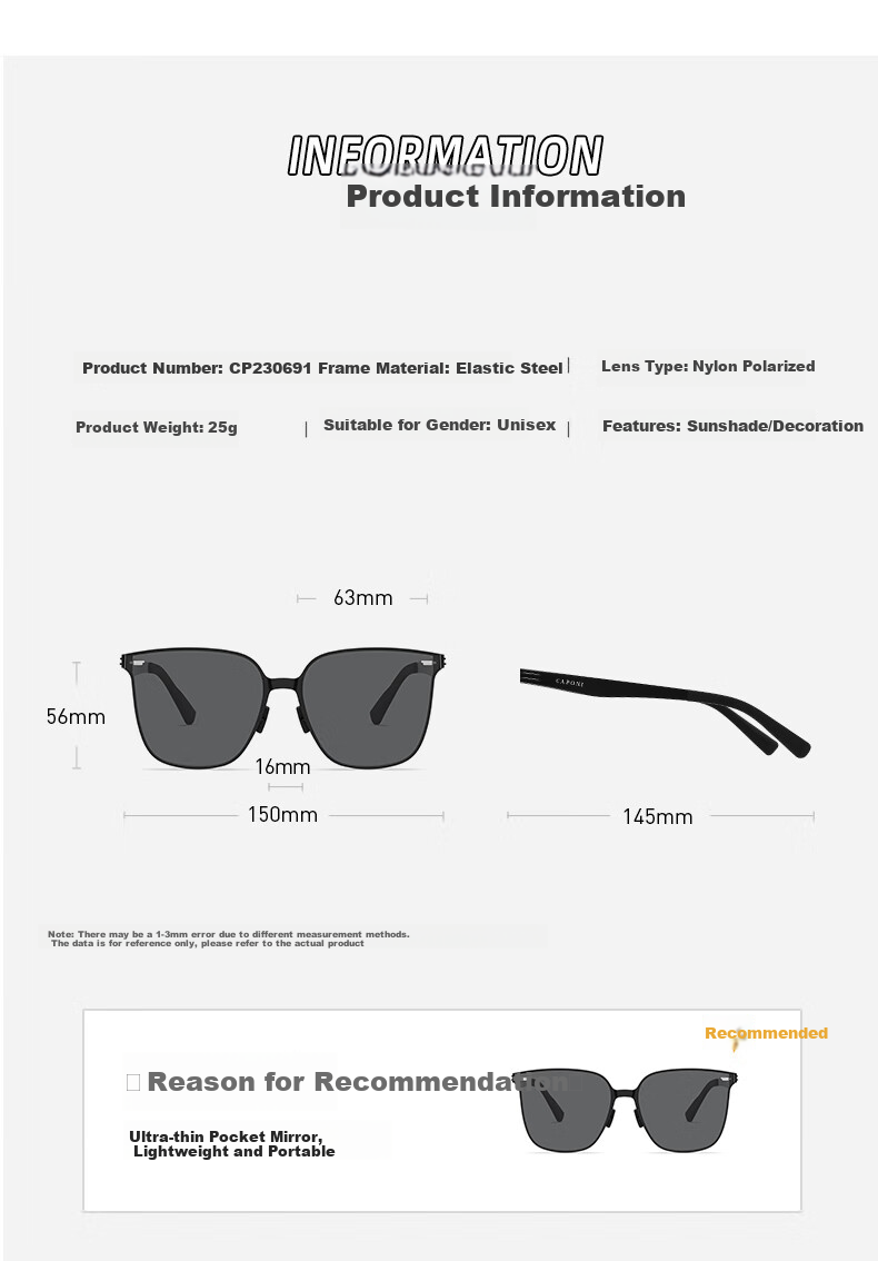 CAPONI Nylon Polarized Sunglasses, UV Protection Sunglasses for Men And Women, Driving Glasses, Anti-UV Eyewear, Slimming Effect for Large Faces 13