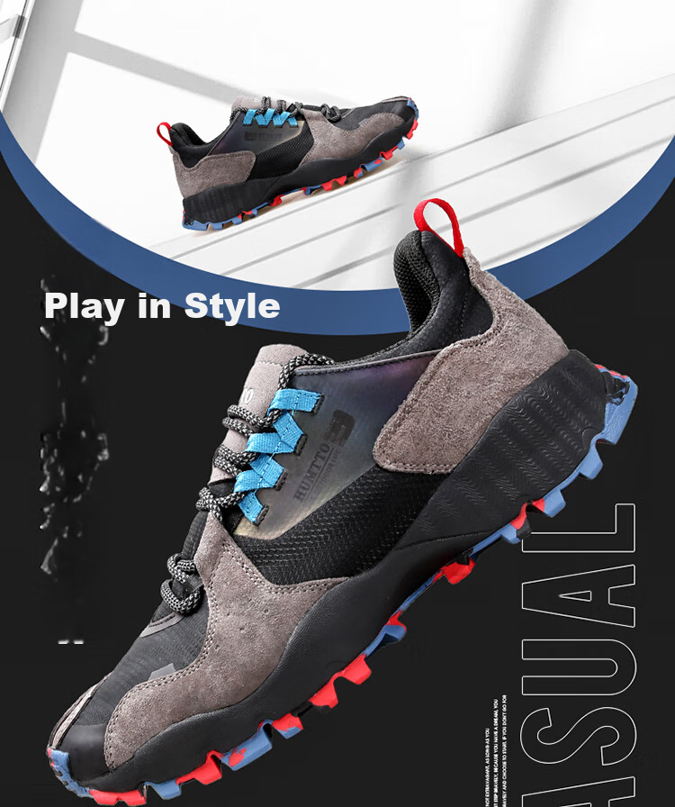 HUMTTO Outdoor Men's Hiking Shoes, Comfortable Breathable Casual Trekking Shoes, Non-Slip Wear-Resistant Climbing Shoes, Dark Gray-Black, Size 45 1