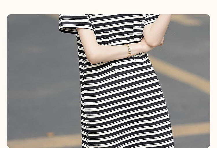 Demana High Elasticity Body-Friendly Summer Ribbed Round Neck Ruched Wave Edge Waistless Five-Sleeve Women's Dress 5
