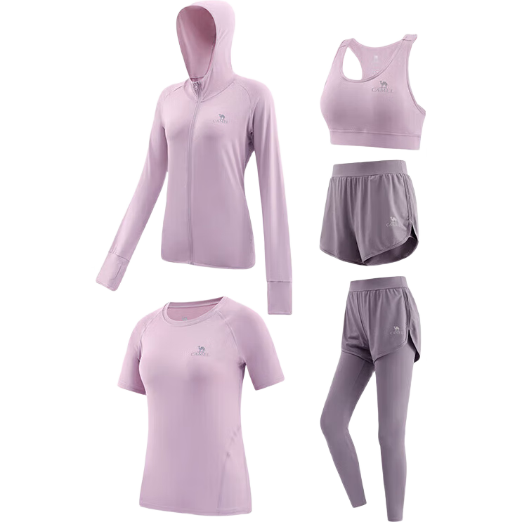 CAMEL Yoga Outfit for Women, Morning Run Outdoor Sportswear, Slim-Fit Breathable Fitness Wear, Five-Piece Set YK22255493B