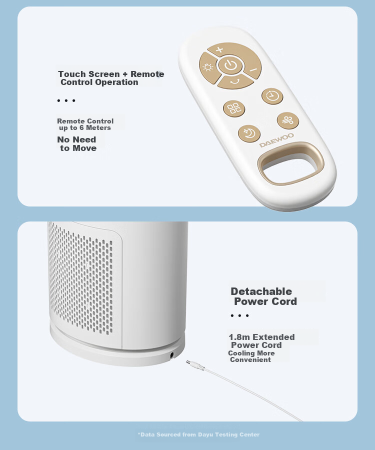 DAEWOO [Little Dolphin] Mother And Baby Grade Purifying Bladeless Tower Fan, DC Inverter Quiet Natural Gentle Wind Wide-Angle Oscillating Ambient Light Floor Fan, AM08S Mid-Autumn Festival Gift 16