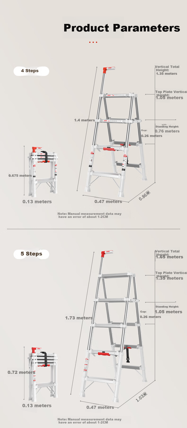 DU PONT [Naianxiaoyun Ladder] Folding A-Frame Ladder for Home Use, Indoor Telescopic Ladder, Multi-Functional Climbing Ladder, 5 Steps 30