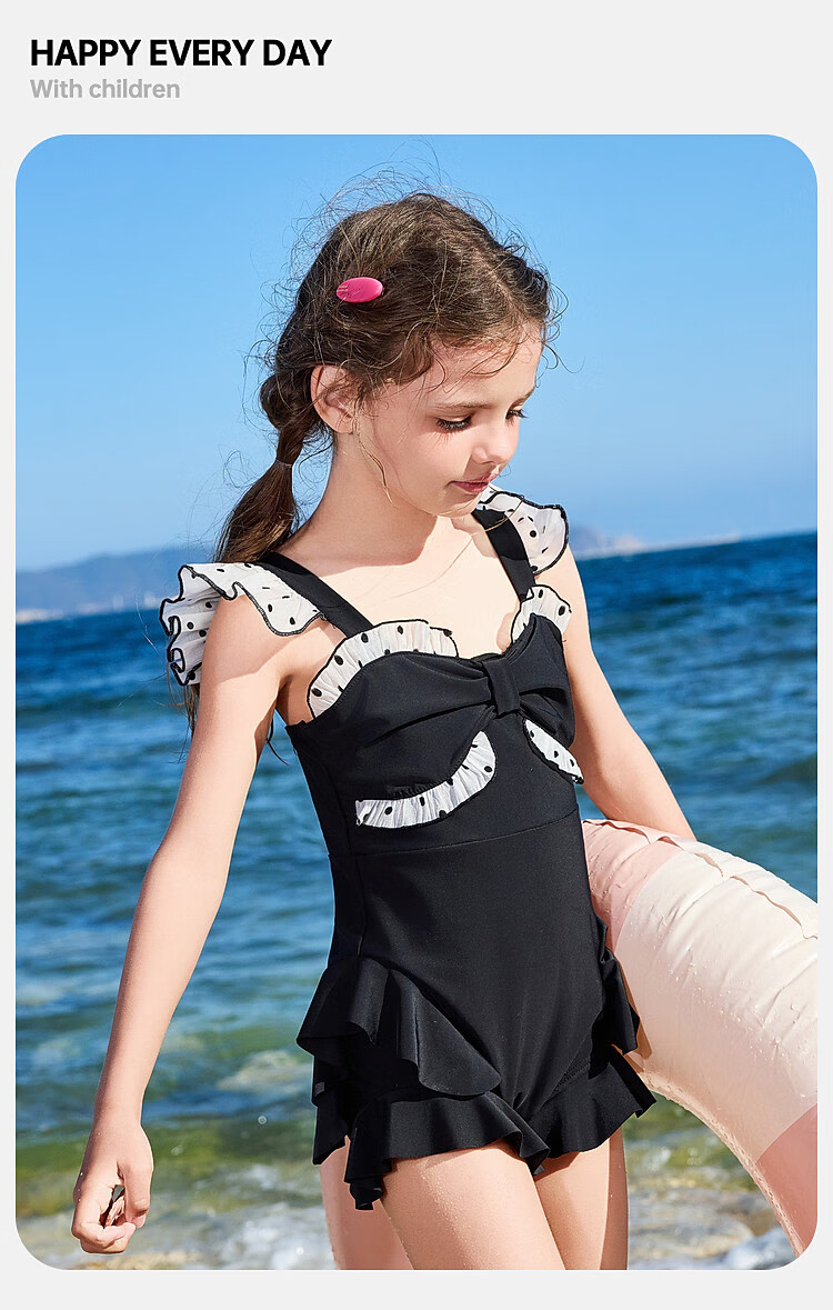ASK JUNIOR Kids Swimsuit with Swim Cap Summer Girls' One-Piece Polka Dot Swim Dress for Beach Vacation 10