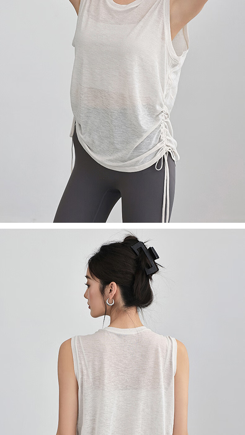 Free Style Women's Sports Short Sleeve Running Quick-Dry Loose Sleeveless Drawstring Top T-Shirt Pilates Yoga Fitness Cover-Up Spring Summer 9