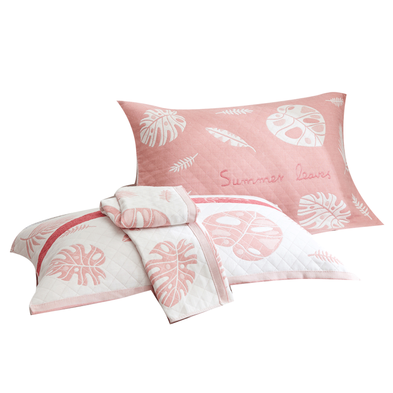 Hongdou Thickened Pillow Towel Three-Layer Gauze Anti-Slip Breathable Pillowcase Home Pillow Cover 52*78cm Summer Banana-Pink