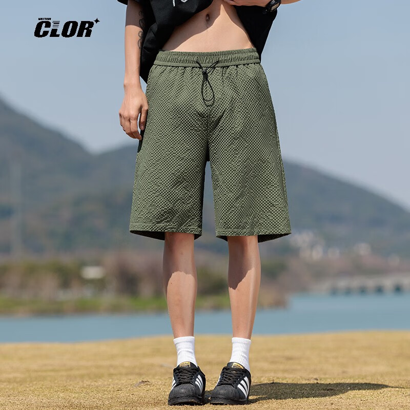 CLOR American-Style Casual Ice Silk Shorts for Men, Summer Quick-Dry Breathable Loose-Fitting Durable Sports Pants DDWD03 Army Green 4XL