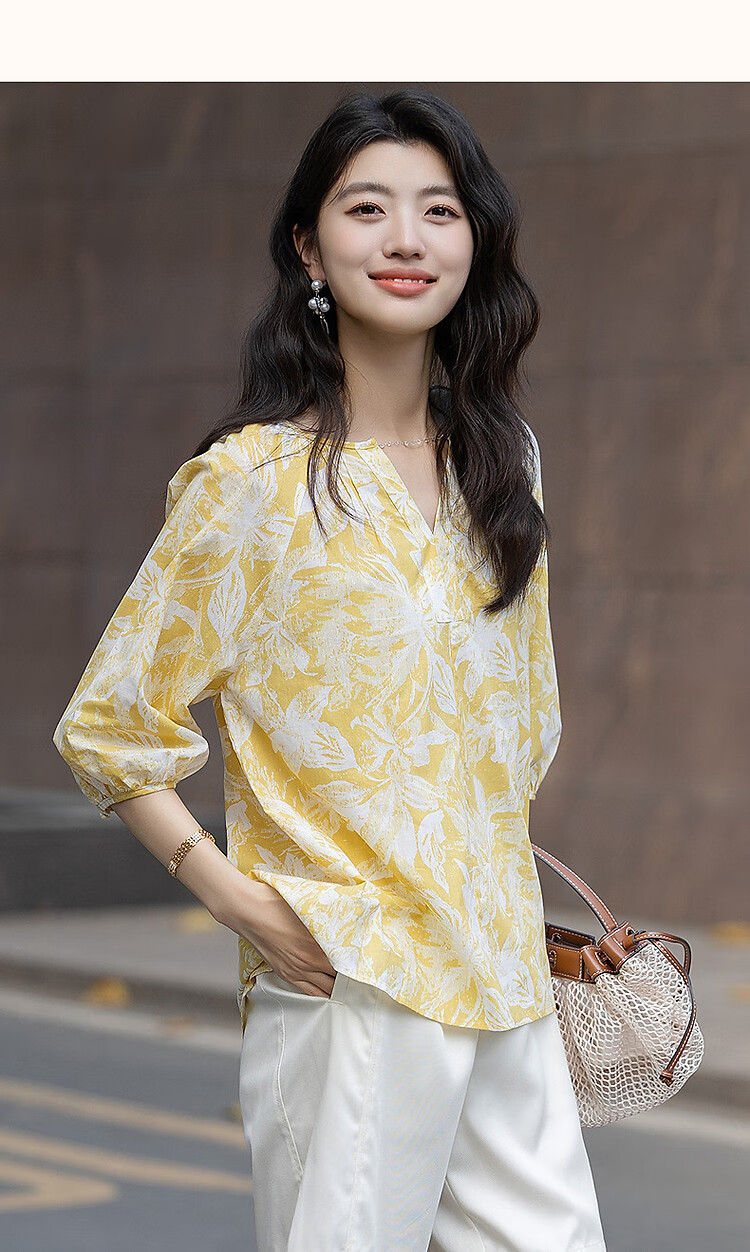 Demana "A Cloud in My Heart" Summer Romantic Pure Cotton Printed Shirt with Detachable Decorative Chain Women's Blouse 13
