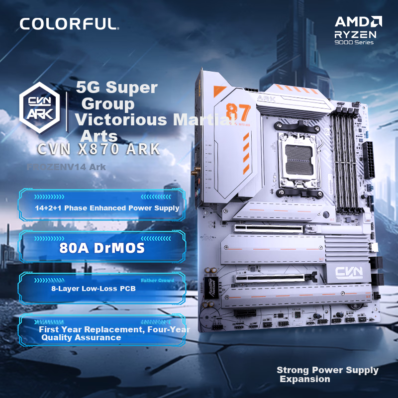 Colorful CVN X870 ARK FROZEN V14 Chuanzhou DDR5 Motherboard Supports CPU 9900X/9950X/9850X3D (AMD X870/socket AM5)