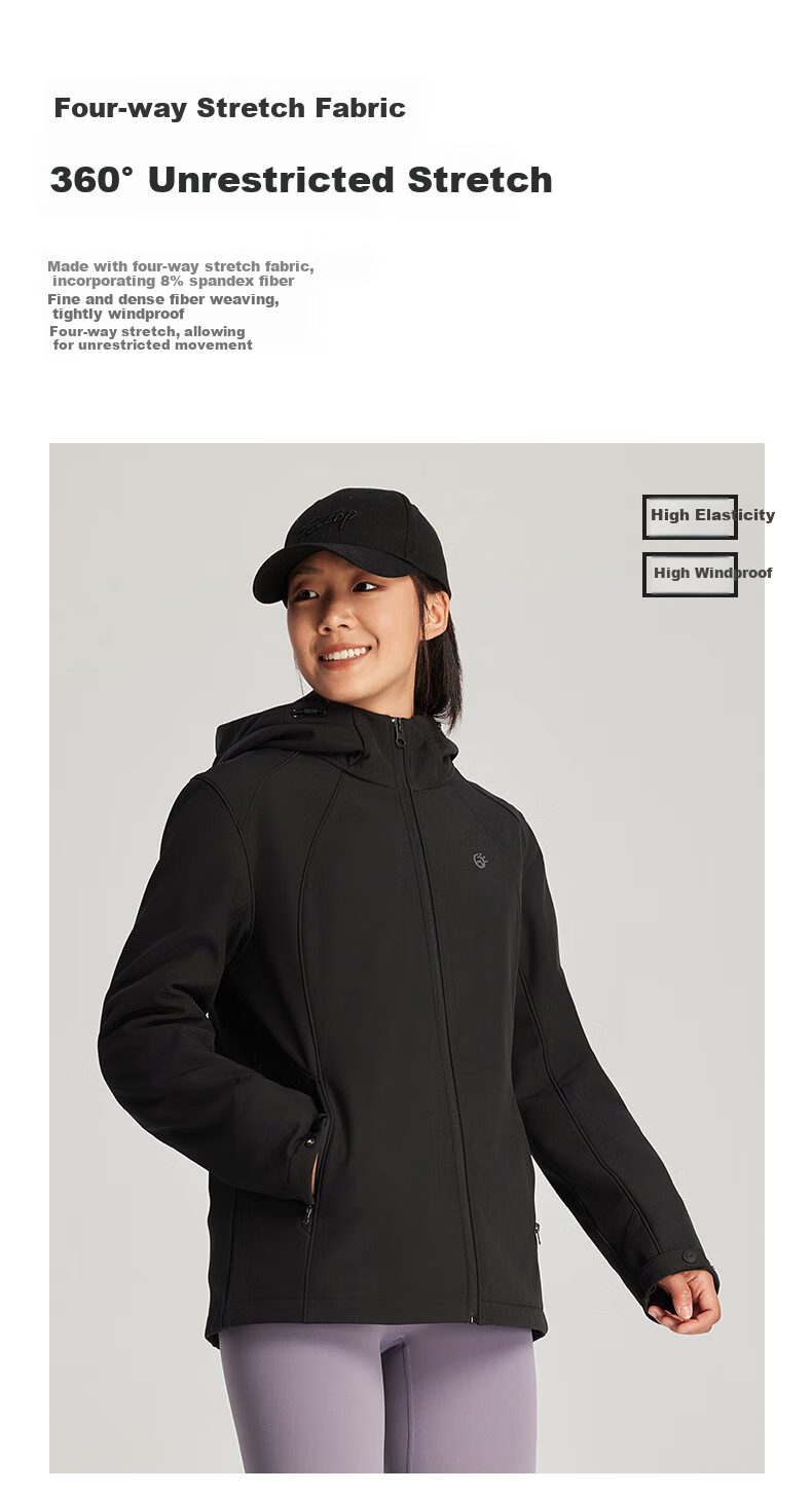 TECTOP Soft Shell Jacket, Fashionable Windproof Breathable Wear-Resistant Coat, Hooded Sports Windbreaker, Cloud Ink Black, M 8