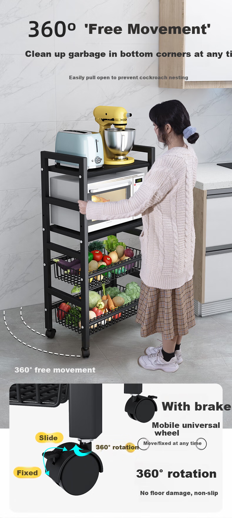 Shunyou Kitchen Storage Rack, Multifunctional Vegetable Basket, Storage Shelf, Fruit And Vegetable Organizer, Floor-Standing Multi-Layer Vegetable Rack, SY-083 9