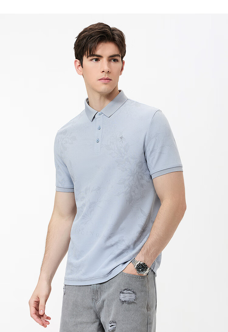 DANCING WOLVES [7A Antibacterial & 2A Anti-Mite] All-Over Embroidery Cool-Touch Men's Short-Sleeve POLO 113 Light Blue M (170) 5