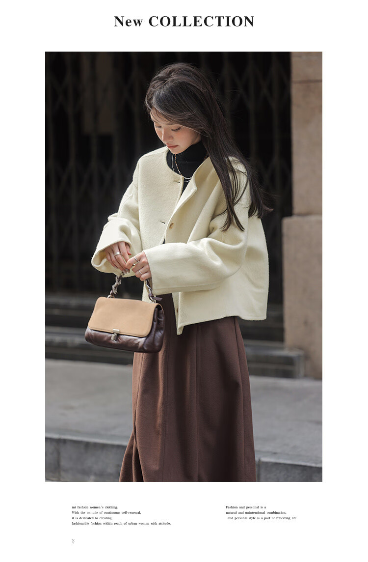 Mt [Cream Waffle] Autumn Collection, Versatile Round Neck Basic Style Double-Sided Casual Solid Color Fashion Short Jacket 2