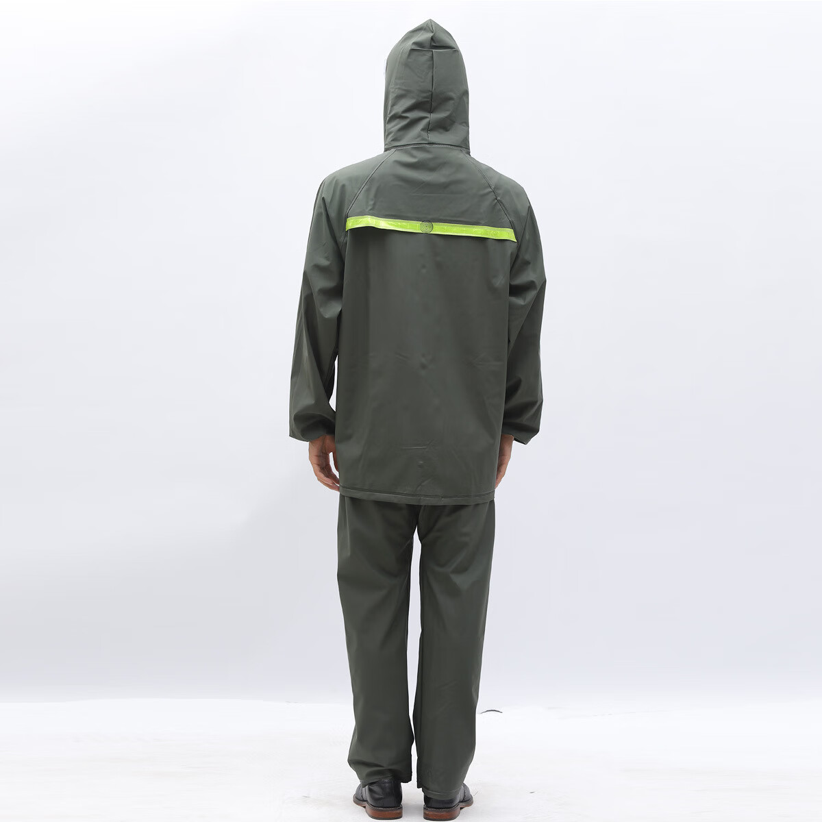 BAIGE High-Visibility Reflective Two-Piece Raincoat and Rain Pants Outdoor Adult Anti-Storm Rider Duty Flood Control Knitted Fabric Hooded Set Two-Piece Set Green 2XL CW714081 2