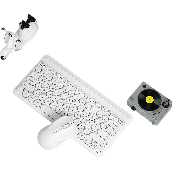B.O.W Hangshi MK610 Wireless Keyboard and Mouse Set Retro Chocolate 79-Key Laptop Office Universal White