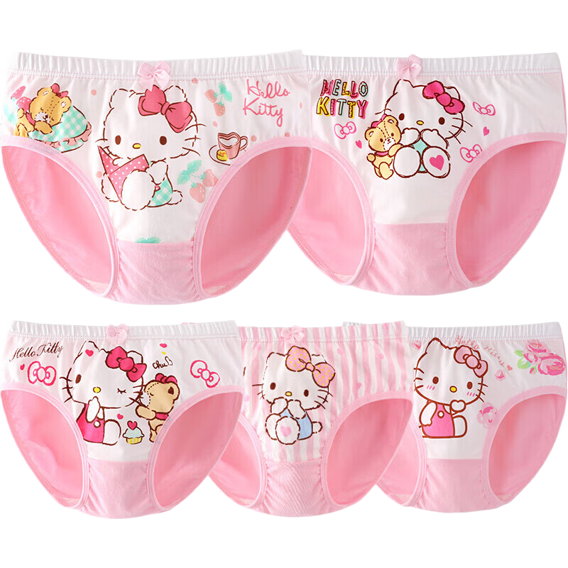 Hello Kitty Girls' Underwear, Children's Panties, Baby Girls' Shorts, Triangle Briefs, 5-Pack, KTN255 Floral Pattern, Size 155/3XL
