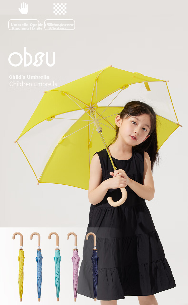 Obsu Japanese Transparent Children's Umbrella with Long Handle, Lightweight POE Cute Fresh Gentleman Blue Children's Transparent Umbrella 1