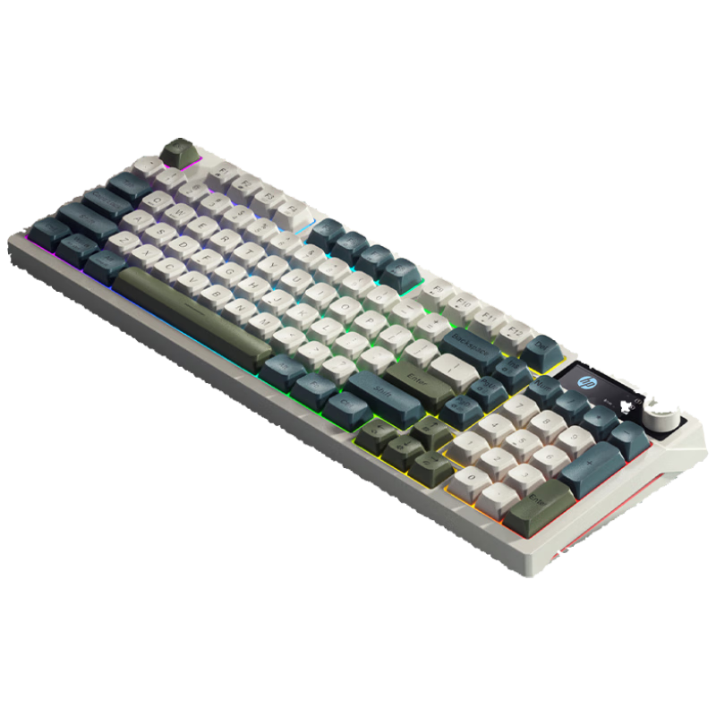 HP K500F Mechanical Feel Keyboard, Wireless Bluetooth Tri-Mode Silent, Multifunctional Knob Office Gaming Desktop Laptop Universal Keyboard, Three-Piece Milk Yellow Color