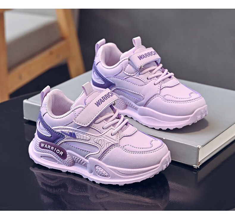 Warrior Girls' Sports Shoes Spring and Autumn Magic Tape Lightweight Children's Running Shoes WZ(CL)-0831 Gray/Purple Size 32 3