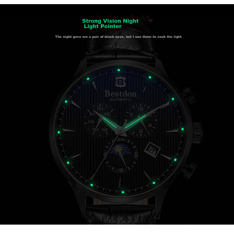 Bestdon Men's Fully Automatic Mechanical Watch, Water-Resistant, Trendy Wristwatch Gift Box for Me 10