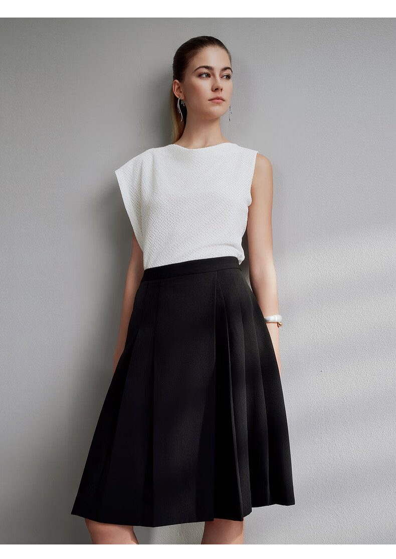 G2000 Multi-Dimensional Elasticity/Mall-Matching Women's Clothing, Spring And Summer Casual Versatile A-Line Skirt, Black, S/34 7