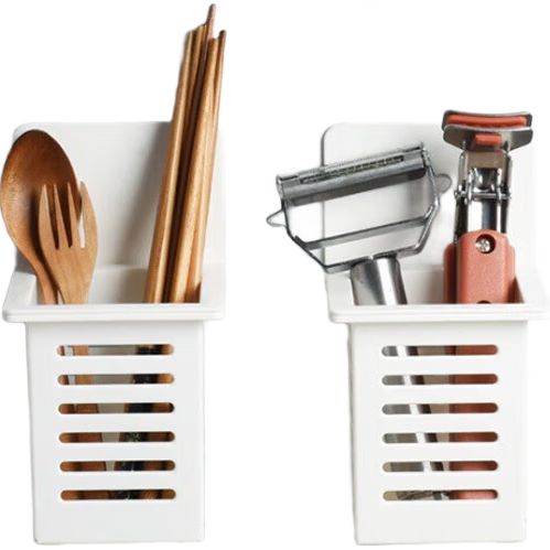 Quanshi Wall-Mounted Chopstick Holder without Drilling, 2-Pack Chopstick Rack with Spoon, Sink Draining Chopstick Organizer Storage Box