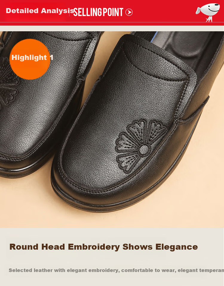 EGCHI Mom Shoes, Casual Top-Grain Leather, Soft-Soled Flats, Non-Slip Flat Walking Shoes, H2167, Black, Size 36 10