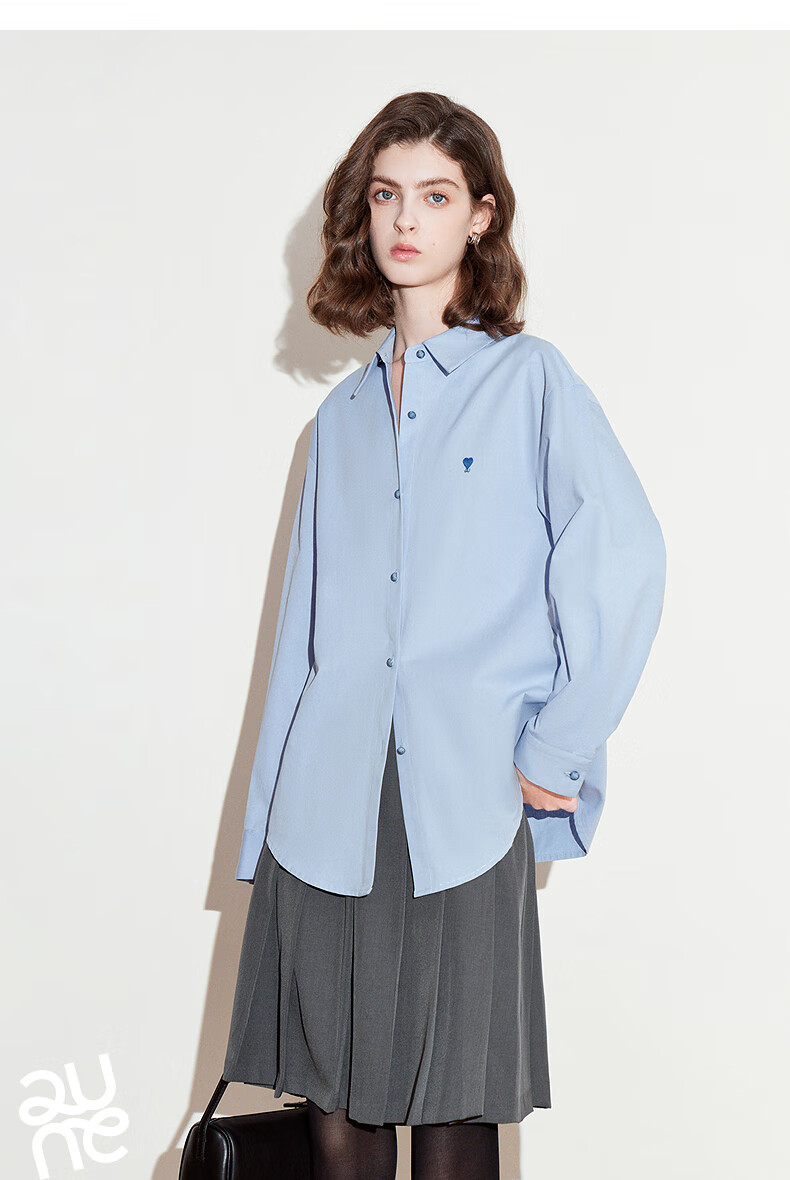 Chuyua Heart Embroidery Shirt Women 2025 Autumn New Simple Versatile Solid Color Pure Cotton Blouse White S 10