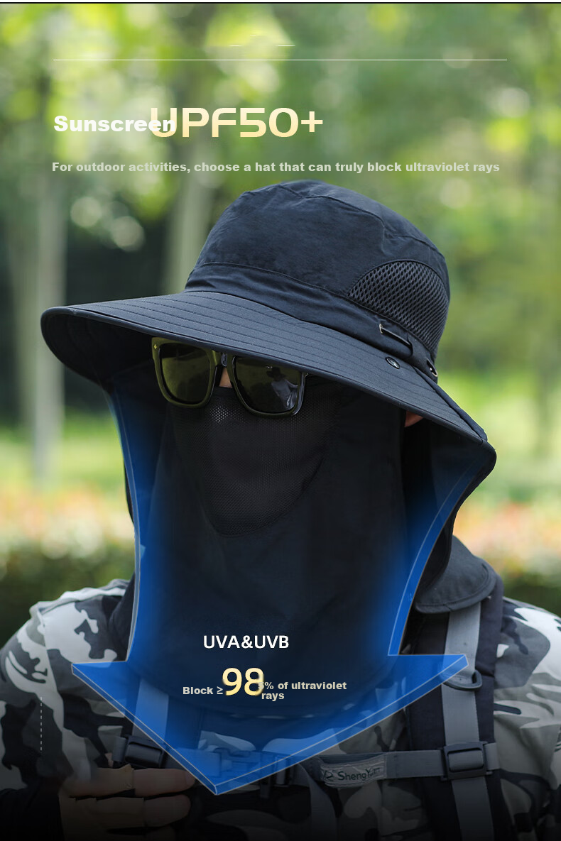 Nanjiren Summer Outdoor Sun Hat for Men, UV Protection Sunscreen Hat, Foldable Fisherman Hat, Breathable Hiking Cap 4
