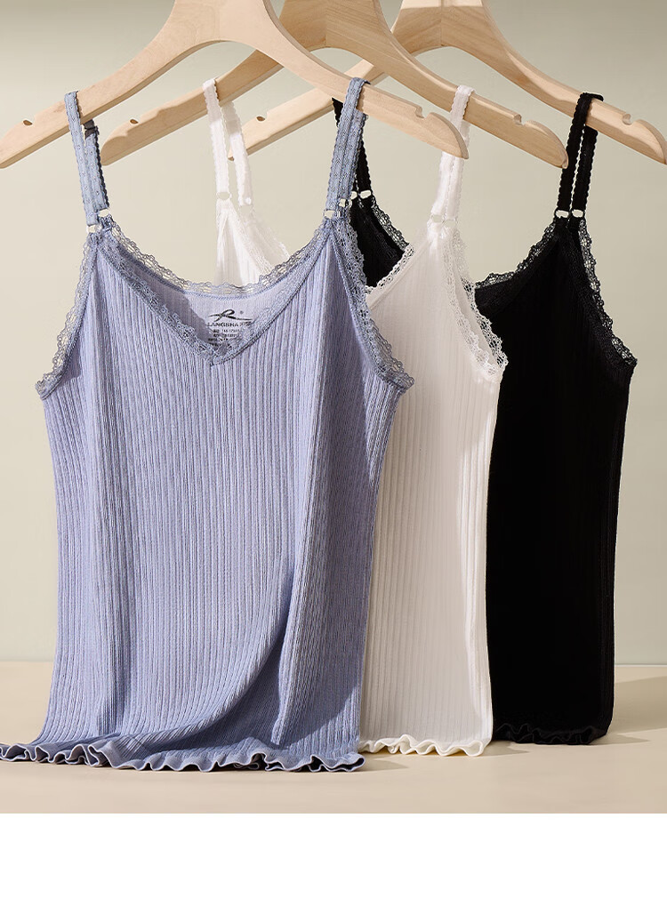 LangSha Women's Ribbed Skin-Friendly Spring Summer Camisole Lace V-Neck Trim Comfortable Base Layer Tank Top 2