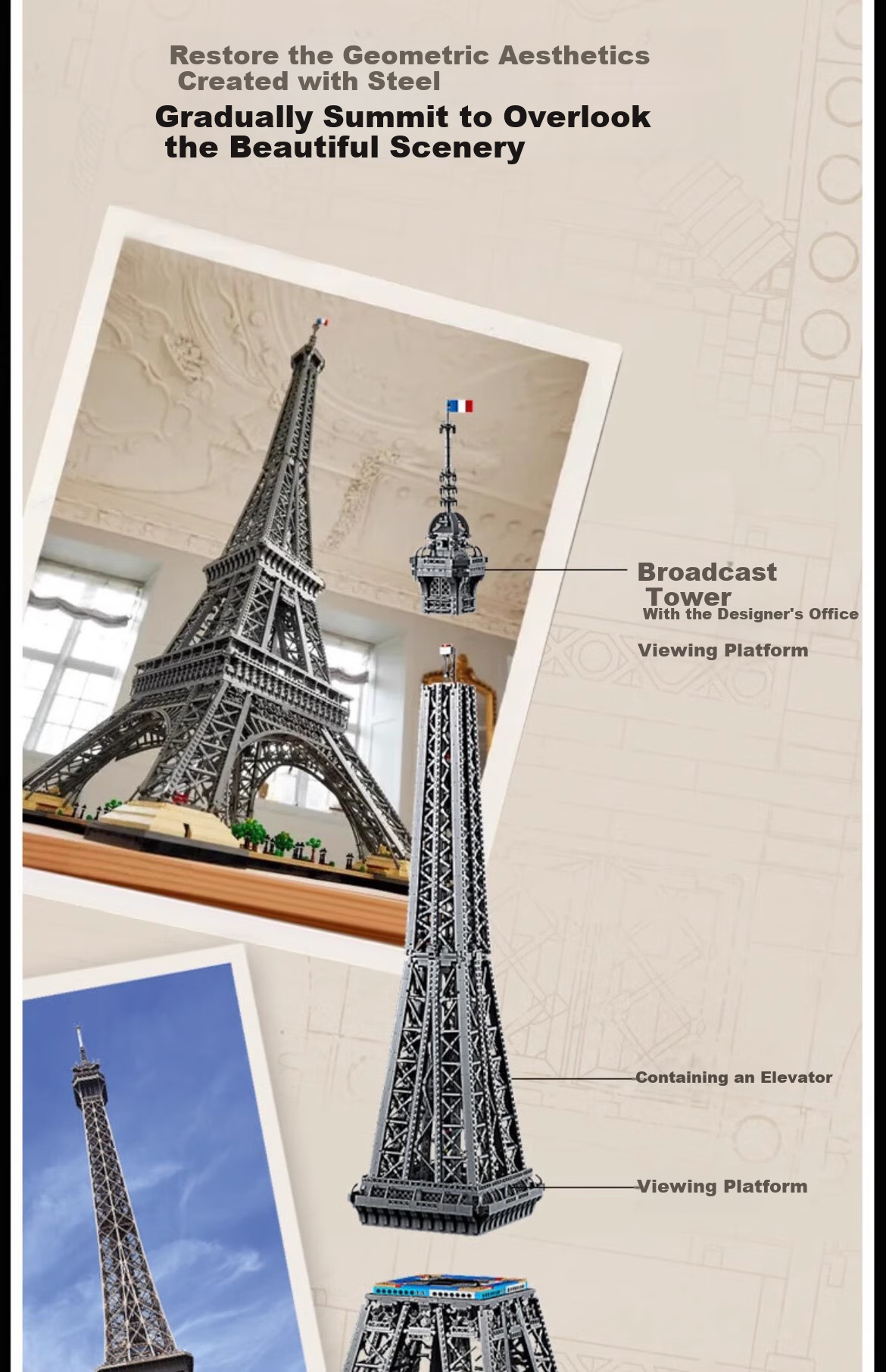 LEGO LEGO Building Blocks World Architecture Fan Collection Gift 10307 Eiffel Tower 6