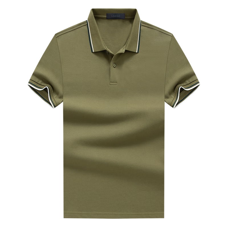 LIMENG Men's Summer Polo Shirt British Style Color-Block Collar Pique Cotton Mesh Military Green M