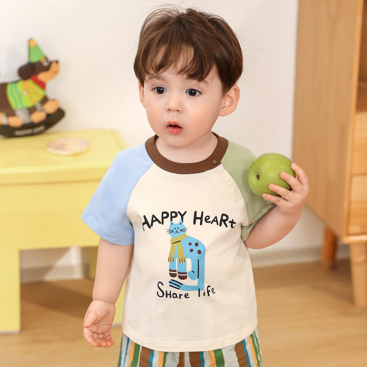 LUSON Baby Boy Short Sleeve T-Shirt, Cute Round Neck Contrasting Color Raglan Sleeve, New Style for 2025, Infant Top