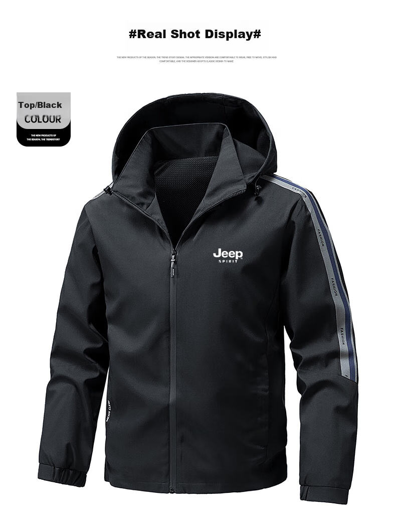 JEEP SPIRIT Men's Spring And Autumn Set, Cardigan Jacket with Sports Pants, Outdoor Two-Piece Suit, Black, 2XL 5