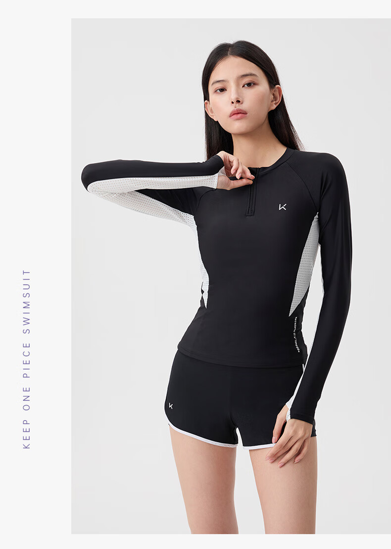Keep Women's Two-Piece Long-Sleeve Swimsuit with Sun Protection for Curvy Girls, Plus Size Hot Spring Swimming Costume 987 Purple S 8