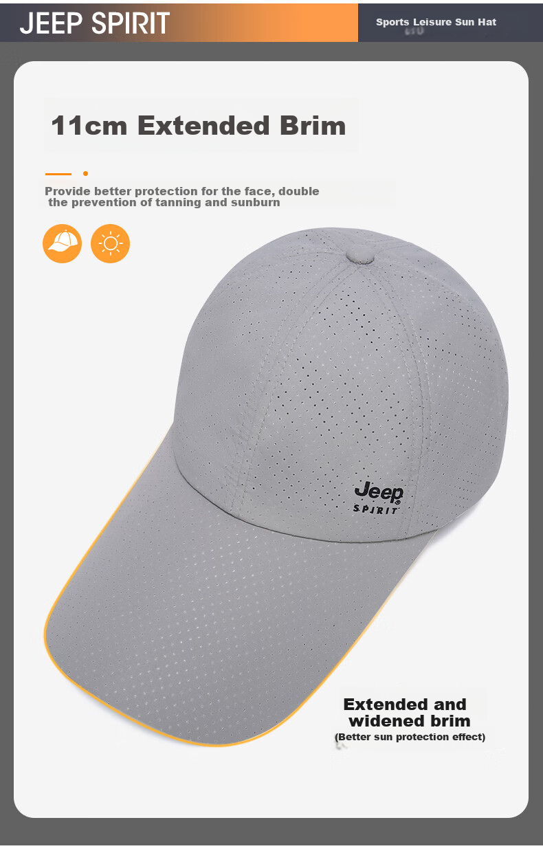 JEEP Baseball Cap for Men, Summer Mesh Quick-Dry Sun Protection Hat, Unisex Visor Cap for Sports And Outdoor Activities 4