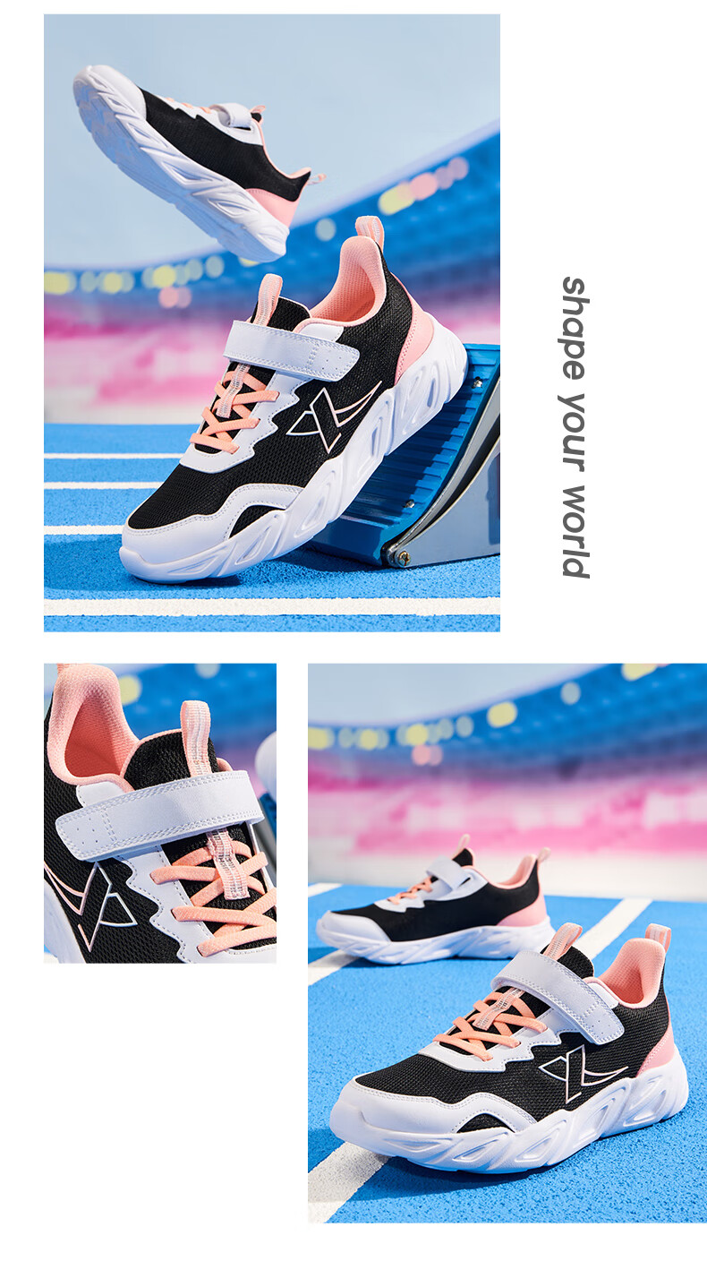 XTEP Kids Lightweight Soft Running Shoes High Elastic Shock Absorption Mesh Sports Shoes Black/New White Size 36 10