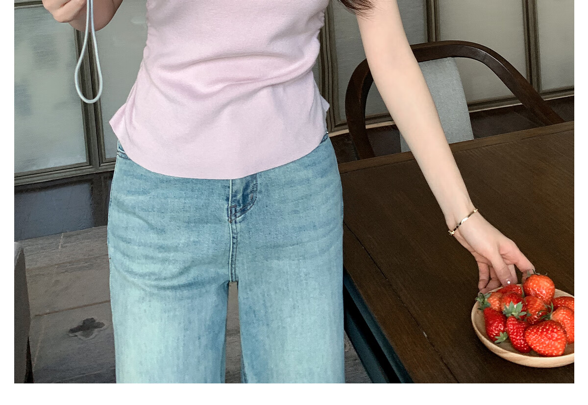 Halo Queen Women's Short Sleeve Knit T-Shirt Slim Fit Cherry Blossom Pink Fitted Waist Crop Top H52T033 23